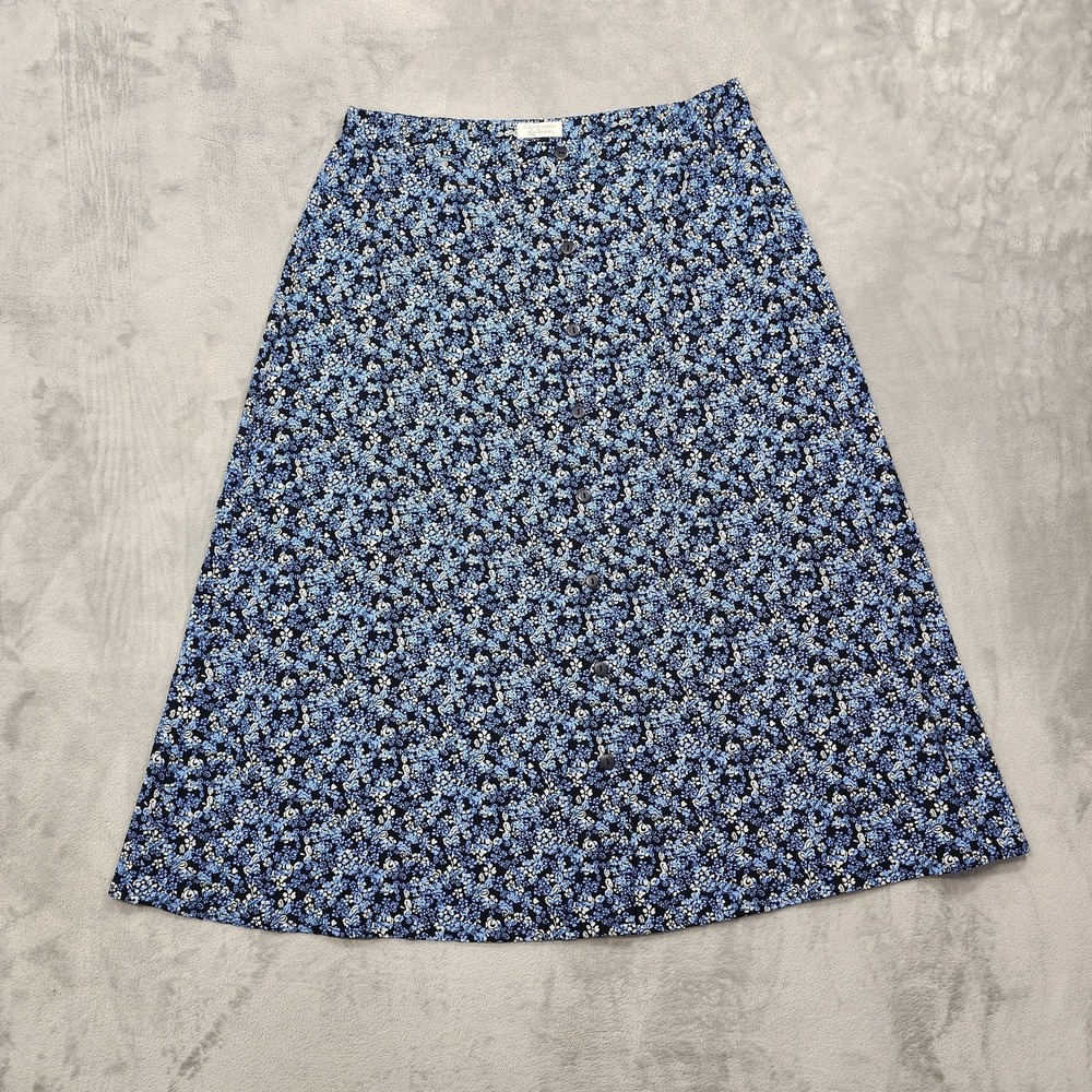 Vintage Christopher & Banks Skirt‎ Womens 14 Blue Floral A-Line Midi Casual Y2K